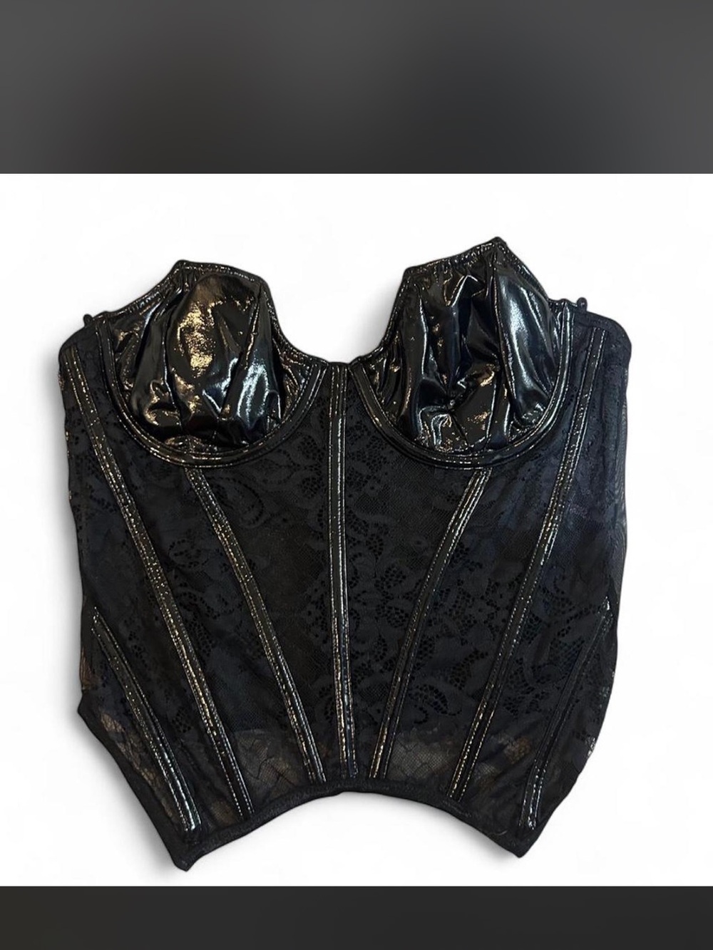 Dolls Kill Halloween Black Lace & Patent Bustier Bodysuit